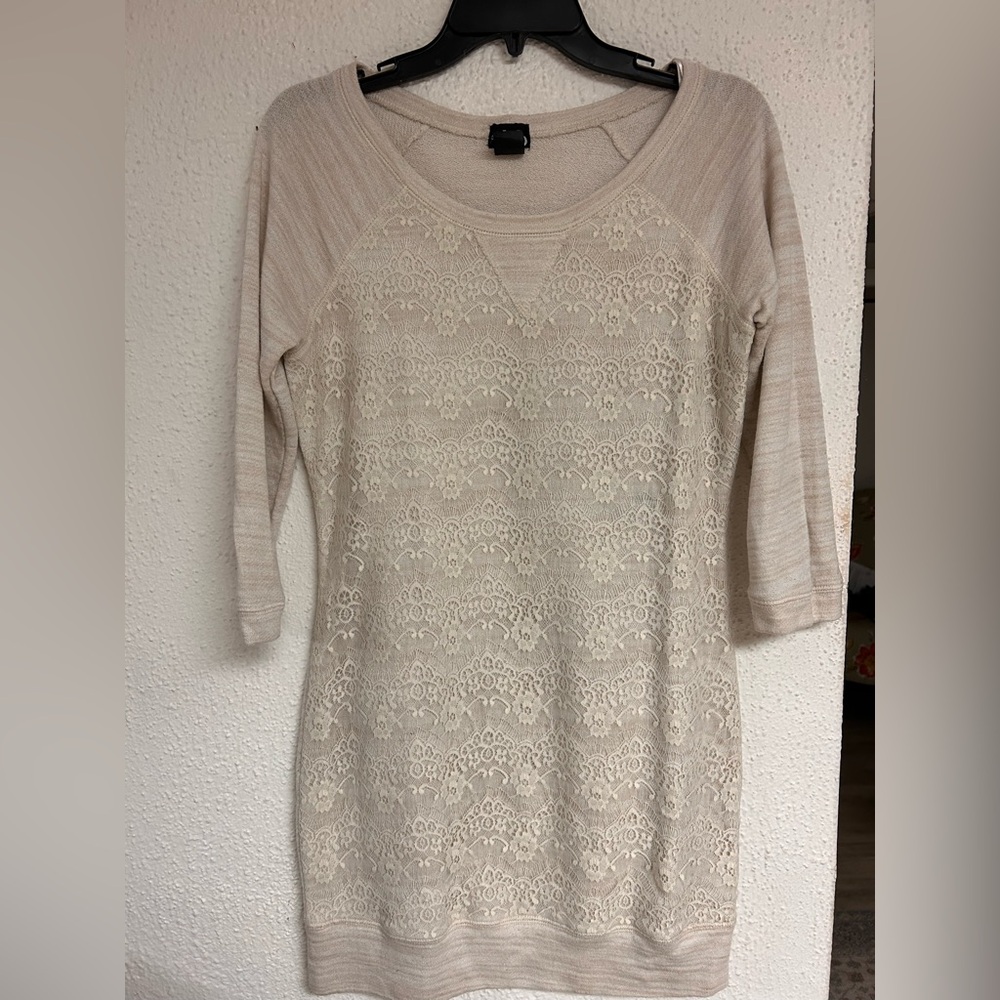 debs Y2K Sweater Dress lace‎ and tan 3/4 sleeves Cotton blend XL